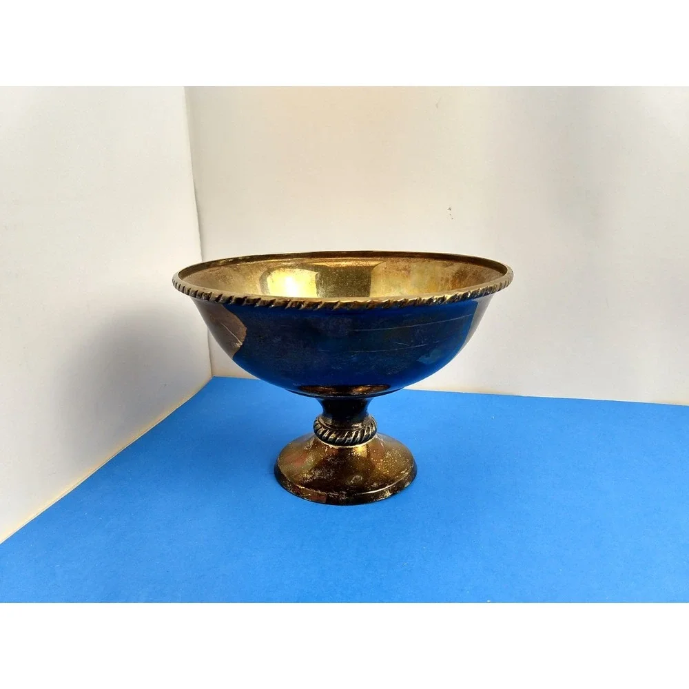 Vintage Pottery Barn Silverplate Ornate Rope Raised Goblet Dish
